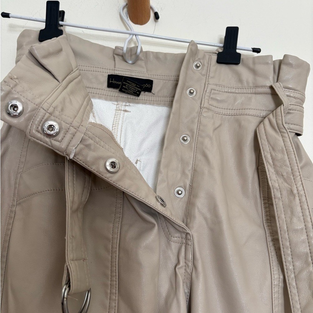 House of Harlow 1960 Faux Leather Paperbag Belted Pants Cream Size 2